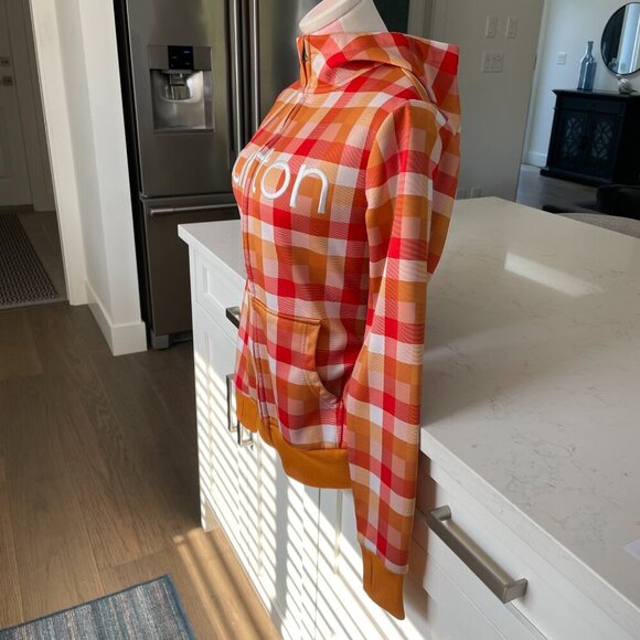 Burton Colombo Dry/Ride LS Fleece Lined Zip Up Check Print Hoodie Gold Orange S - Picture 3 of 12